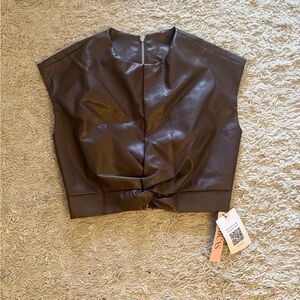 Brown Faux Leather Crop Top
